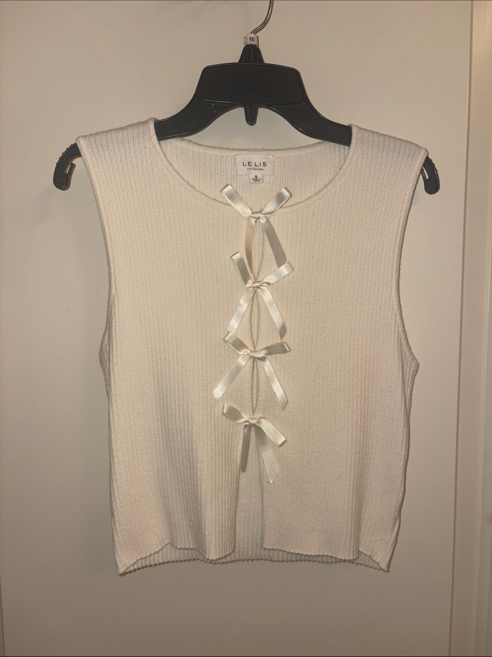 Le Lis Ivory Ribbed Tank with Satin Bow Accents